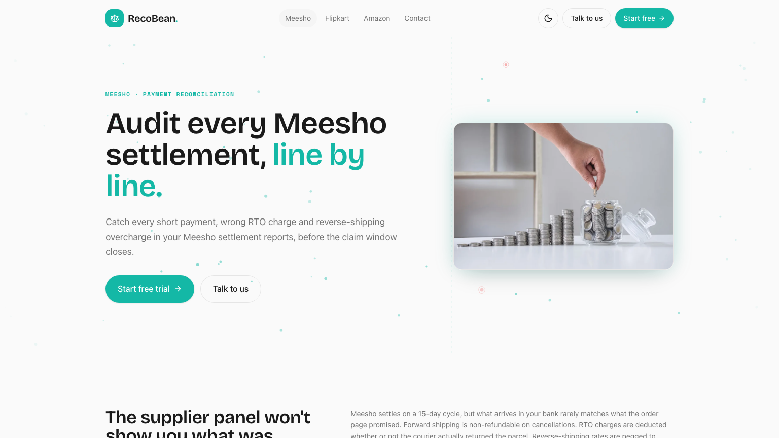 RecoBean's Meesho reconciliation — every settlement audited line by line before the claim window closes